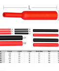 Waterproof Heat Shrink Tubing Kit With 270 Pieces, 6 Sizes, 2 Colors, size chart detailing dimensions and quantities.