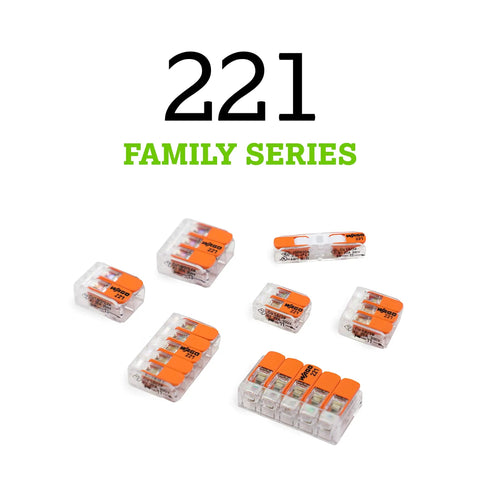 Lever Nuts Splicing Connector For Solid And Stranded Wire, 2 Conductors With Levers, Clear Housing, Assorted Sizes