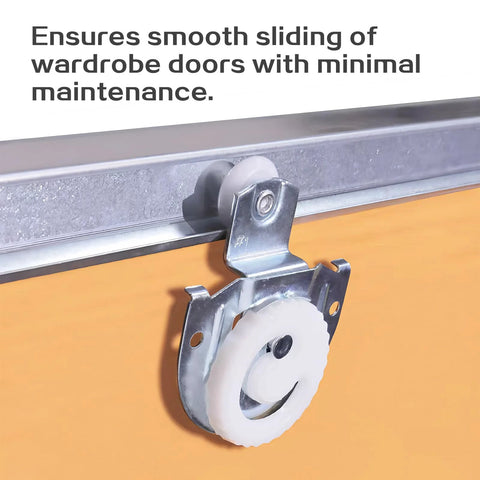 Close-up view of a 4Pcs Sliding Closet Door Roller Kit with 2 Type-1 and 2 Type-2 offsets, featuring a 7/8 inch nylon wheel.