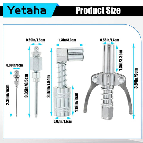 4 Pack Grease Gun Fitting Kit With 90 Degree Coupler And Needle Dispensers For Hard To Reach Zerk Fittings, product size view