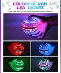 Hand Controlled Flying Orb With Lights Boomerang Drone For Kids Indoor Outdoor Fun, glowing with colorful RGB lights in hand
