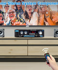 Compact Stereo Amplifier With Bluetooth 5.0 And 2 Channel Output for home audio with visible remote control and speakers