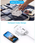 US To European Travel Plug Adapter With 3 Foot Extension Cord Type C E F Power Converter Game Changer For Cruise Cabins Hotel Rooms And Dorms on suitcase.