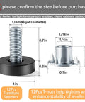 Quarter Inch Thread Leveling Feet 12 Pack With T Nuts Heavy Duty Adjustable Furniture Levelers For Tables And Benches Screw In Feet