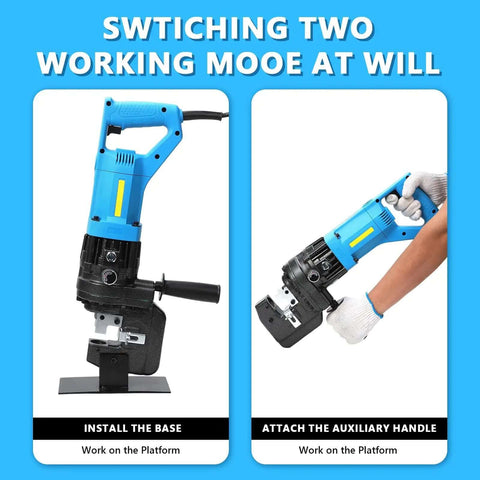 1300W Electric Hydraulic Hole Puncher For Metal And Steel Plates 110V 50Hz 10T with auxiliary handle, two modes shown