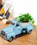 Retro Blue And Red Pickup Truck Decor For Garden And Tabletop Vintage Farmhouse Metal Planter And Storage Truck Perfect Fall Desk Centerpiece