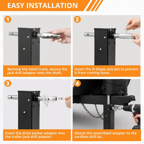 Heavy Duty Trailer Jack Drill Adapter For 1 Inch Drive Shafts With One Half Inch Socket installation steps on trailer jack.