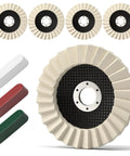 Front view: BURMONG wool polishing wheel kit with 5 buffing wheels 4-1/2 x 7/8 and 3 polishing compounds