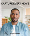 Legit Full HD 1080p Business Webcam With Auto Light Correction Smooth Remote Setup certified for virtual meets showing a smiling man.