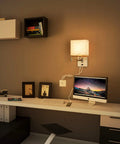 Dimmable Wall Sconce With Swing Arm 7.1 Inch Reading Light Plug In Wall Lamp With Dual USB Ports on study wall