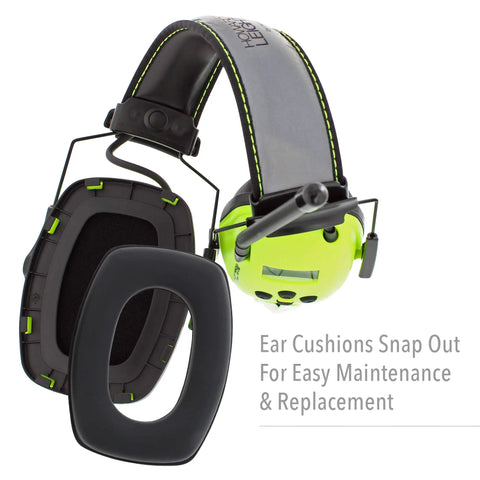 Sync Hi Visibility Digital AM FM Radio Earmuff With LCD Tuning 10 Presets Volume Memory And Bright Yellow Green Safety Headband