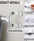 Solid Build Chrome Shower Door Handles And Towel Bar Brackets With 2 Inch Mount Holes And Full Hardware Kit For A No Sweat Bathroom Refresh Or Shower Door Replacement Job. Chrome adjustable towel bar bracket close-up.
