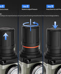 Adjustable pressure knob steps for Badass High Flow 3/4 Inch NPT Air Compressor Dryer System with coalescing filtration.
