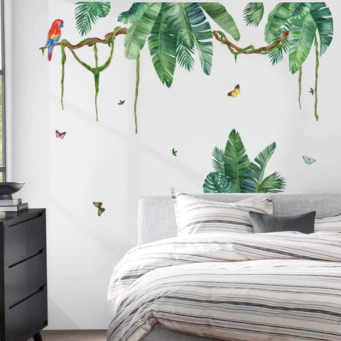 Palm Leaf Wall Decals Set For Living Room And Bedroom Tropical Green Plant Stickers Peel And Stick Wall Art for TV Backdrop