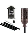 Bronze Outdoor Torch For Patio And Garden, 65 Inch Metal Torch with long lasting wick and snuffer packaging and components shown