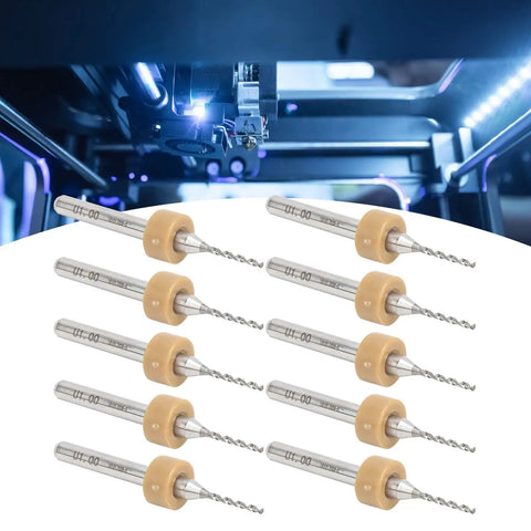 Pro-Grade 3D Printer Nozzle Cleaning Kit With 1.0mm Tungsten Carbide Drill Bits, 10 pieces shown with close-up of 3D printer.
