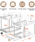 Super Handy Two Tier Under Sink Organizers And Bathroom Storage Solutions For Cabinets And Kitchen Pantries With Smooth Slide Out Drawers And Fully Adjustable Dividers In Bright White Two Pack shown with dimensions