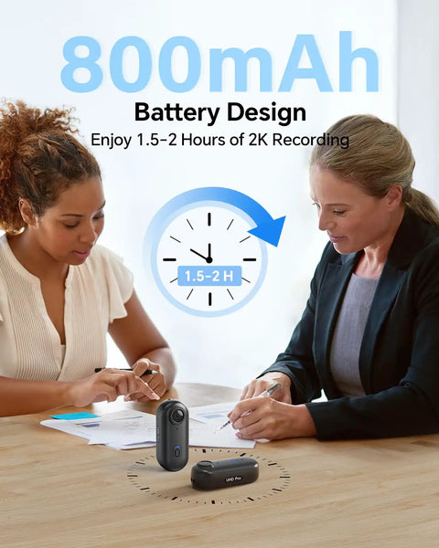 Two women discussing beside a 1440P Patrol Ready Body Camera With Audio, Built In 128GB Storage, Dual 1800mAh Batteries With Dock.