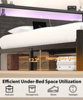 Queen Size Bed Frame With Built In Storage Headboard And Glow Up LED Lighting Featuring Dope Integrated Charging Hub With UL Certified Outlets Usb Type C Ports For Your Fresh Night Owl Bedroom Setup Black showing under-bed storage space and heavy-duty feet.