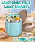 Hot Food Lunch Jar For Kids And Adults, 15.2 Oz Insulated Leak Proof Food Container With Wide Mouth, Folding Spoon And Handle