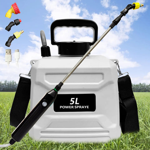Battery Powered Garden Sprayer 1.35 Gallon Backpack With Three Mist Nozzles, Retractable Wand, Adjustable Strap, USB Rechargeable