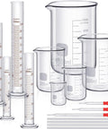 Thick Wall Beaker And Graduated Cylinder Set For Science Lab Includes 5 Beakers 4 Measuring Cylinders 3 Droppers 4 Stirring Rods 7.9 Inch Rods A User Friendly Lab Gear Classroom Chemistry Kit For Easy Experiments And Learning displayed in a complete set