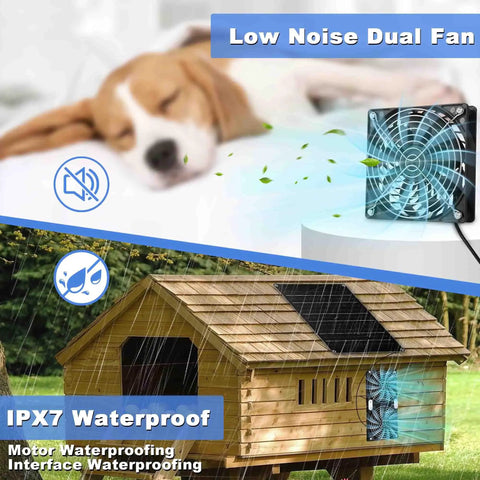 Solar Powered 30W Dual Exhaust Solar Fan With IPX7 Waterproof Blades For Chicken Coops, Greenhouses, Sheds And Pet Houses, Real Workhorse With High Efficiency Monocrystalline Panel Delivers Strong Airflow In Any Sunlight