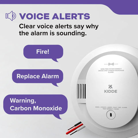 Smart Smoke And Carbon Monoxide Detector With Hardwired Power And Battery Backup Wire Free Interconnect Voice Alerts And Led Status Light 85 Decibel Alarm Model 30CUAR VRF with voice alerts.