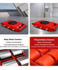 Heavy Duty Machinery Skates With Bulletproof Steel Wheels Shop Rig Hauler For Factory Gear Swapping red alloy steel casters on concrete floor.