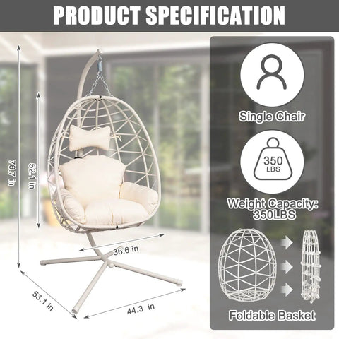 Chill Ready Egg Shaped Hammock Chair For Indoor And Outdoor Use With Removable Washable Cushion And Breathable Woven Design