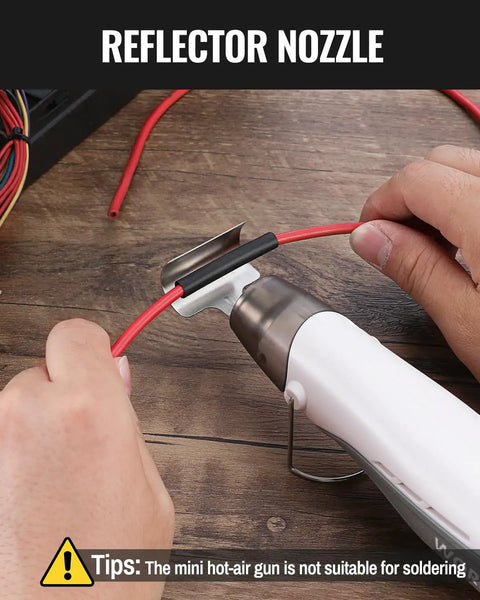 Dope Little Mini Cordless Heat Gun For DIY Crafts And Embossing with reflector nozzle in use on wire sleeve