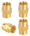 Four Pack One Eighth Inch NPT Brass Female Pipe Fitting Couplers Hex Head Threaded Connectors For Plumbing, Shower, Gas, Hydraulic And Pneumatic Systems For Various Applications four brass couplers