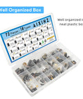 72 Piece Carbon Brush Set With 18 Size Options For Power Tools Replacement Kit organized in a labeled plastic box