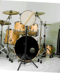 Rugged Alloy Drum Rack Tripod Shelf With Secure Snare Holder And Quick Attach Mallet Mount Ultra Light Percussion Stand in a studio setting.