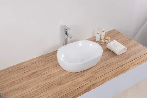 White Oval Vessel Sink for Countertop 19x14 Inch No Mounting Ring Required Easy Install No Fuss Above Counter Vanity Porcelain Ceramic Wash Basin
