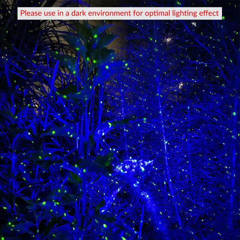 Firefly Garden Lights Star Projector with yellow green laser fireflies and blue nebula cloud outdoors in courtyard at night