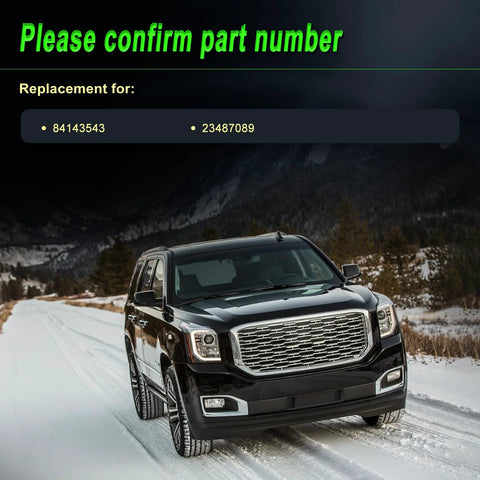 Alternator Replacement For Chevy Silverado 2015-2019, Express 2021-2023, Suburban Tahoe 2015-2020, Savana 2021-2023, Sierra 2015-2019, Yukon XL 2015-2020 Replaces OE 84143543 And 23487089 High-Output, Ready-To-Install Automotive Alternator displayed with Chevy SUV in snowy landscape emphasizing compatibility and model specificity.