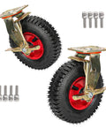 Heavy Duty Caster Wheels With Top Plate Swivel For Carts And Workbenches, Rubber Tread Rolling Casters With Ball Bearings And Brakes