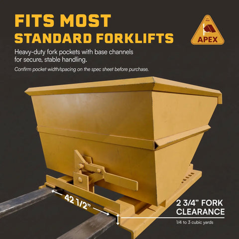 Tough As Nails 3 Yard Self Dumping Hopper Forklift Tilt Skip Handles 8000 Lb Loads Smoothly Quick Release Latch with fork pockets.