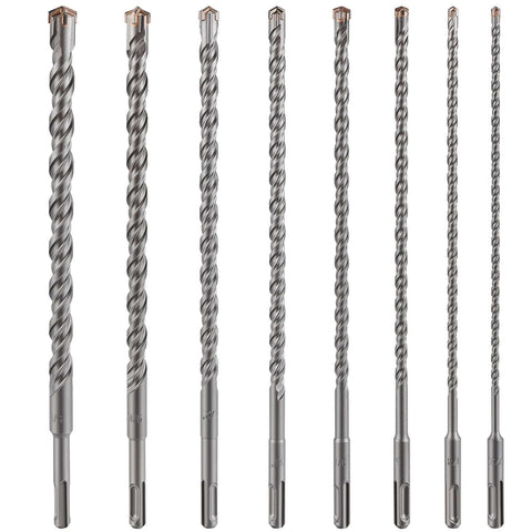 Wensilon concrete drill bits set, carbide-tipped, 3/8 inch shanks, cross-type double-thread, assorted lengths (8 bits)