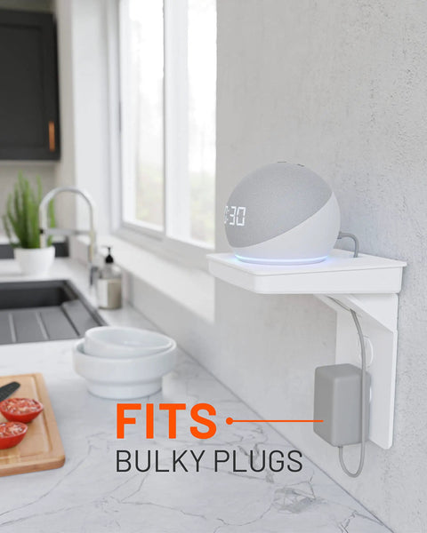 Outlet Shelf for Standard Outlets With Built In Cord Storage And Room For Bulky Plugs in kitchen holding device