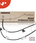 A-Premium front brake hydraulic hose set (pack of 2) with metal fittings and copper washers, shown with its packaging box.
