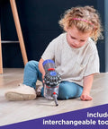 Child using Officially Licensed Interactive Cordless Vacuum Toy For Kids, Realistic Role Play Cleaner With Short Nozzle And Long Handle