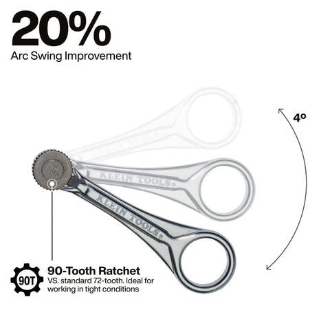 Slim Magnetic Mini Ratchet Set With 90-Tooth Gear For Tight Spaces, 1/4-Inch Nut Driver, Klein Tools illustration.