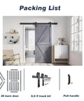 Gray Wood Barn Door Slab 36 Inch By 84 Inch With 6.6 Ft Barn Door Hardware Track Kit Included installed in a modern room.