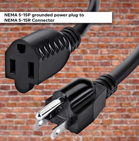 Heavy Duty 6 Foot Extension Cord 16 AWG SJTW Indoor Outdoor Power Cable 3 Prong 125V 13A NEMA 5-15P to NEMA 5-15R