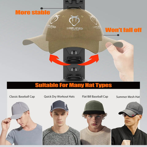 Rock Solid Two Pack Hat Organizer Wall Mount Holds Up To Forty Baseball Caps With Grippy Adhesive Clips Keeps Your Stashed Headwear Locked Down Tight No More Slipping Off Durable Closet Display Rack Black