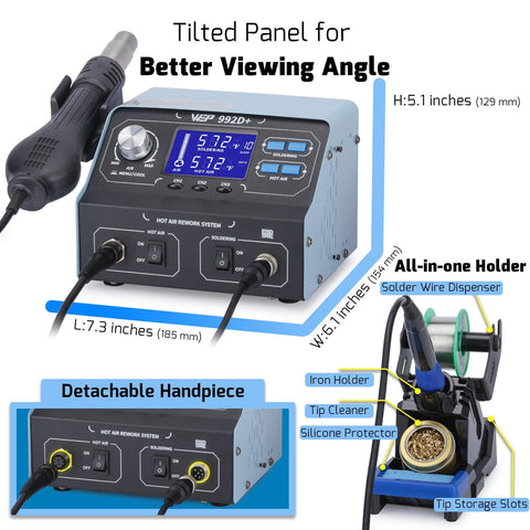 Pro Grade All In One 2 In 1 Soldering Iron Kit And Hot Air Rework Station with LCD Display, 3 preset channels, interchangeable handles