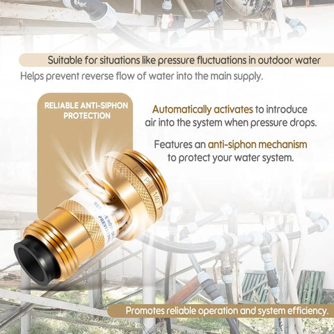 Vacuum Breaker Replacement For Outdoor Faucets And Hydrants, Brass Anti-Siphon Backflow Preventer, Model 50HA-BR, close-up view