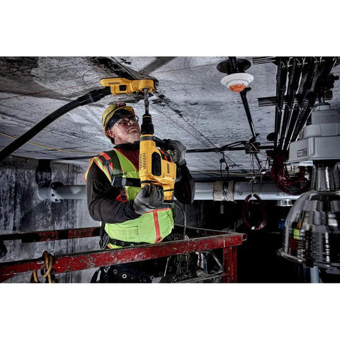 Heavy Duty Rotary Hammer Drill Combo Kit With Sds Max Chuck Active Vibration Control For Badass Concrete Drilling in use overhead.